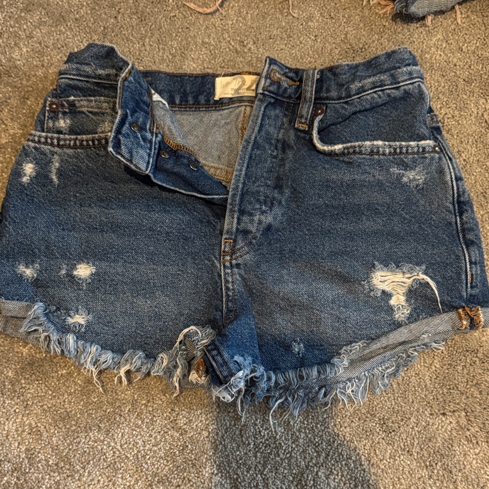 Free People Blue Distressed Jean Shorts